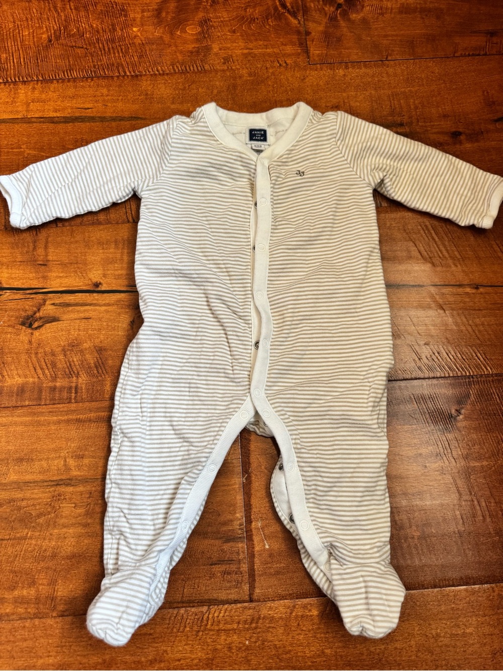 Janie and Jack Cream and Light Gray Striped Footed One-Piece